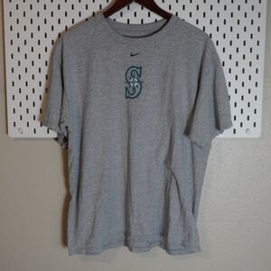 Nike Seattle Mariners Baseball MLB T Shirt Mens L Gray Graphic Tee Center Swoosh